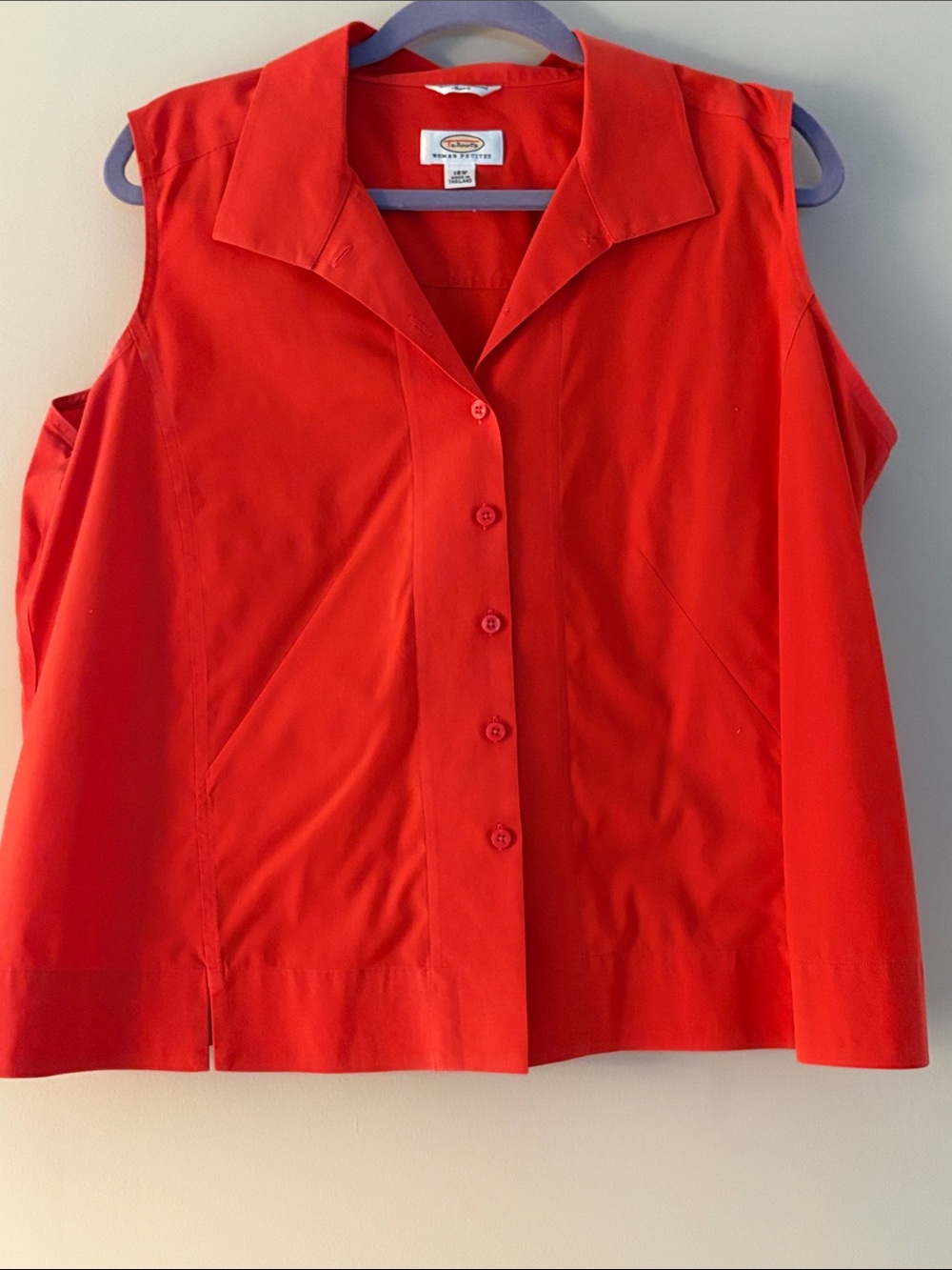 Talbots Bright Red Sleeveless Button-Front Collared Shirt